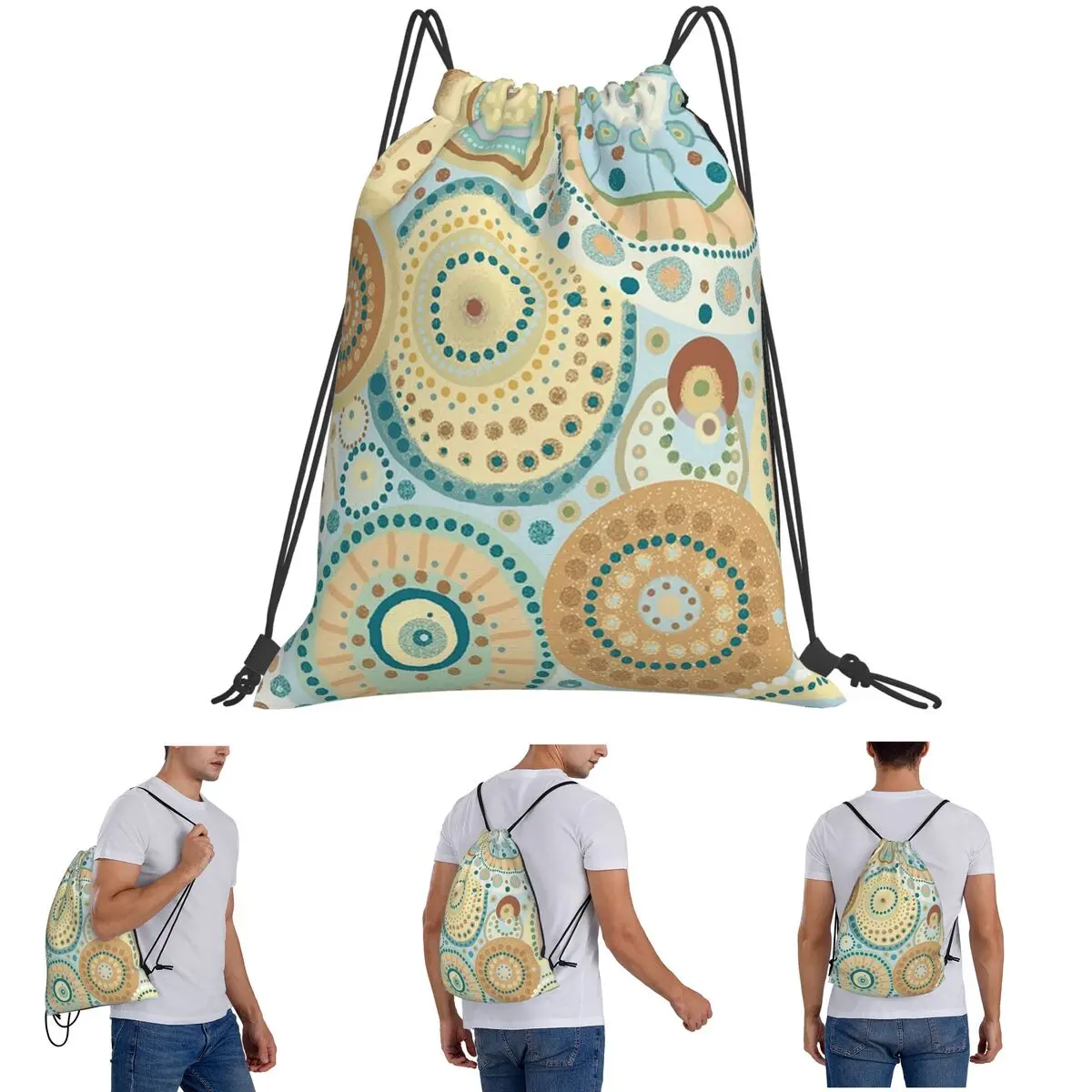 Natural Tones Desigual Mandala Backpacks Fashion Drawstring Bundle Pocket Sports Bag Book Bags for Travel Students
