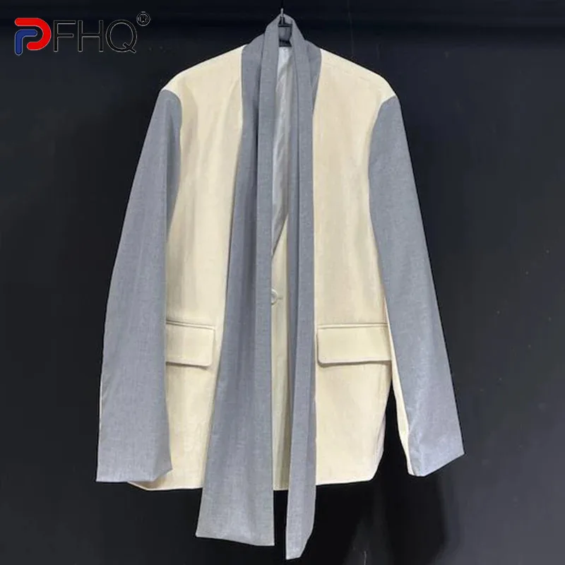 

PFHQ Autumn Winter New Suit Jacket Splicing New 2024 Korean Fashionable Loose Contrast Color Autumn Male Tops Casual 21Z6080