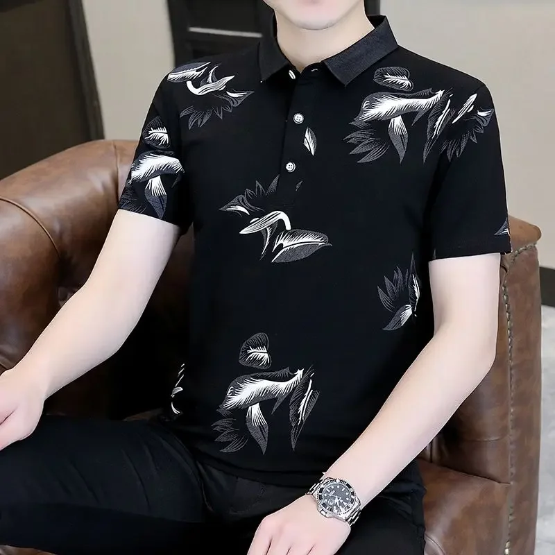 

Skinny Male Polo Shirts White Print Black Mens with Collar T-shirt Blue Top Xl Basic Cool Loose Aesthetic Casual Stylish Hot