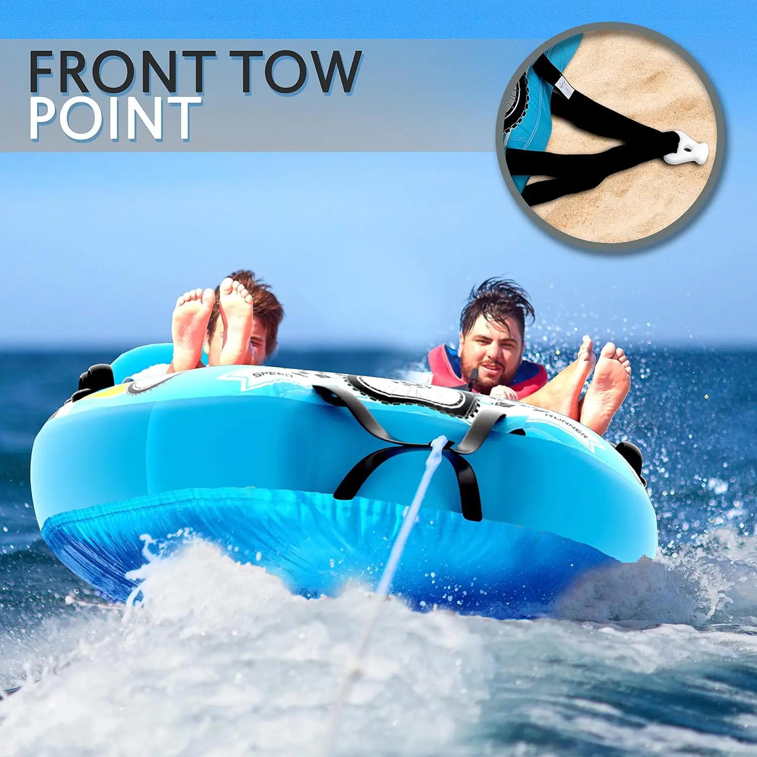 Life Watersports Inflatable Towable Booster Tube - Two Person Water Boating Float Tow Raft, Inflatable Pull Boats/Tubes/Towables