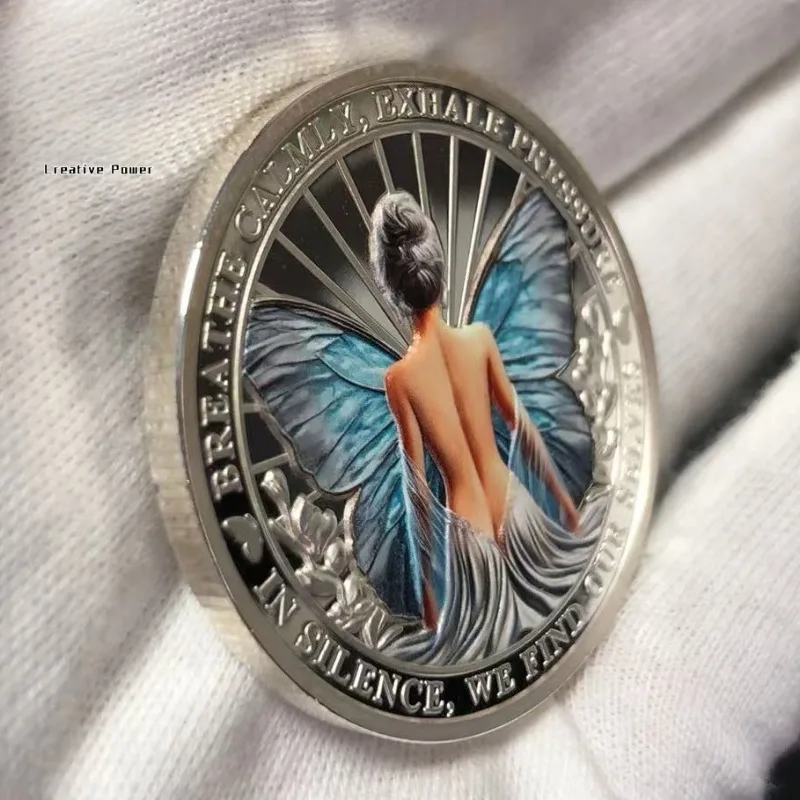 Luminous Butterfly Sobriety Silver Plated Healing Meditation Self Growth Collectible Commemorative Metal Souvenir Decor Coin