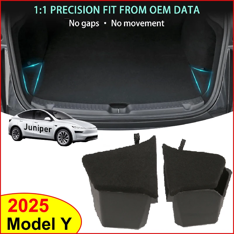 

For Tesla Model Y Juniper 2025 Launch Rear Trunk Side Storage Box Cargo Organizer Bin Flocking Cover Mat Partition Board Stowing