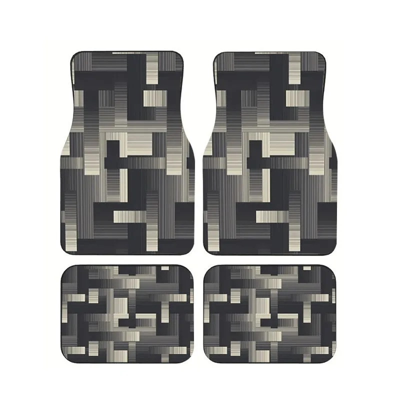 

Neutral Tone Geometric Block Car Floor Mats 4pcs Waterproof Washable Carpets