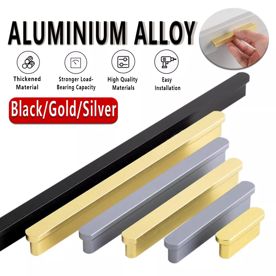 

45 ~ 400mm long wardrobe door handles kitchen cabinet and bathroom cabinet long strip easy-install aluminum alloy pulls