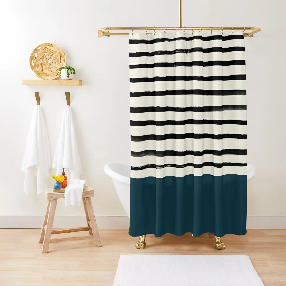 

Dark Teal x Stripes Shower Curtain Bathroom Decor Waterproof Shower Bathroom Shower For Bathrooms Curtain