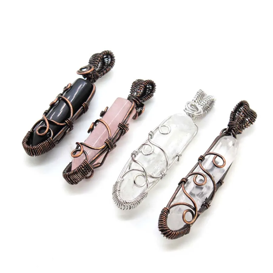 Charms Natural Healing Crystal Hexagon Stone Pendant For Women DIY Necklace Amethyst Rose Quartz Wire Wraped Choice Men Jewelry - view 2