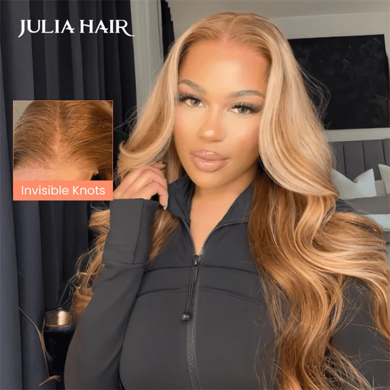 

Julia Hair Bye Bye Knots Honey Blonde Glueless Wig Ready To Wear Body Wave Lace Front Human Hair Wig Pre Plucked Pre Bleached