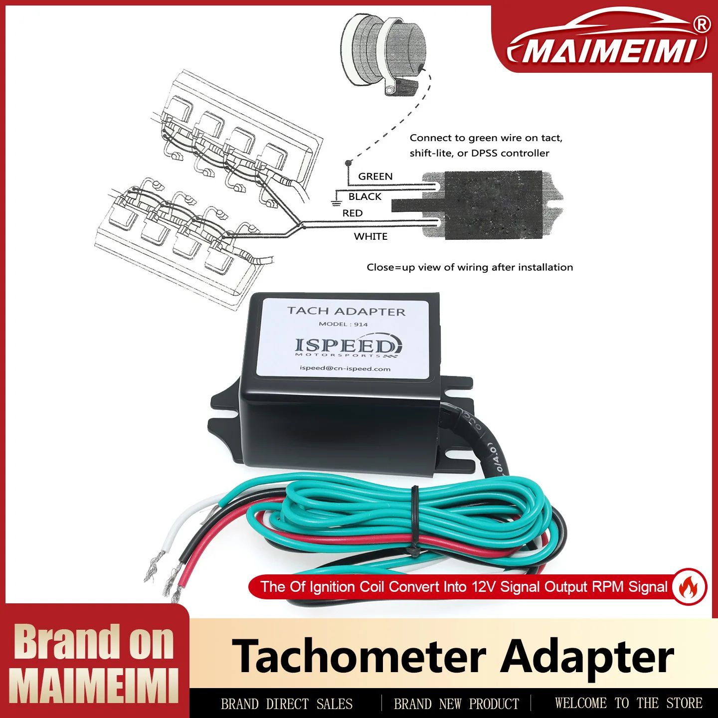 Tachometer Adapter Tach Signal Connector For Identify Positive The Of Ignition Coil Convert Into 12V Signal Output RPM Signal