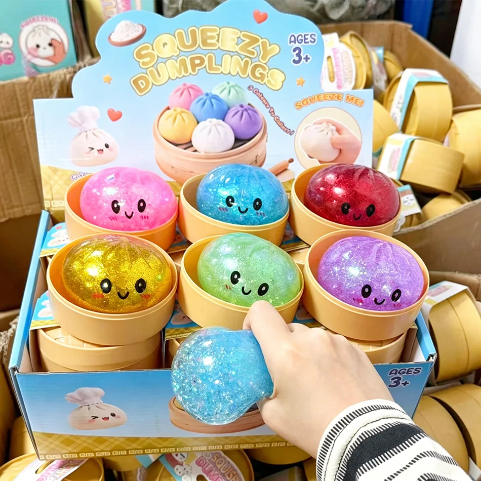 Glitter Dumpling Squishy with Box Sensory Stress Relief Squeeze Fidget Toy