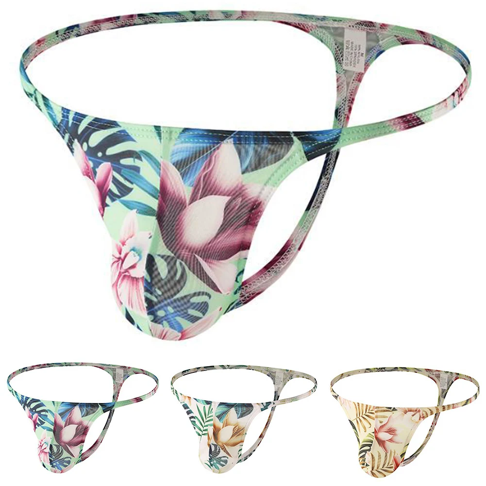 Home Hotel White Mens Underwear Mens Printed Lingerie Set Jockstrap Breathable Underwear Brand New Flower Pattern