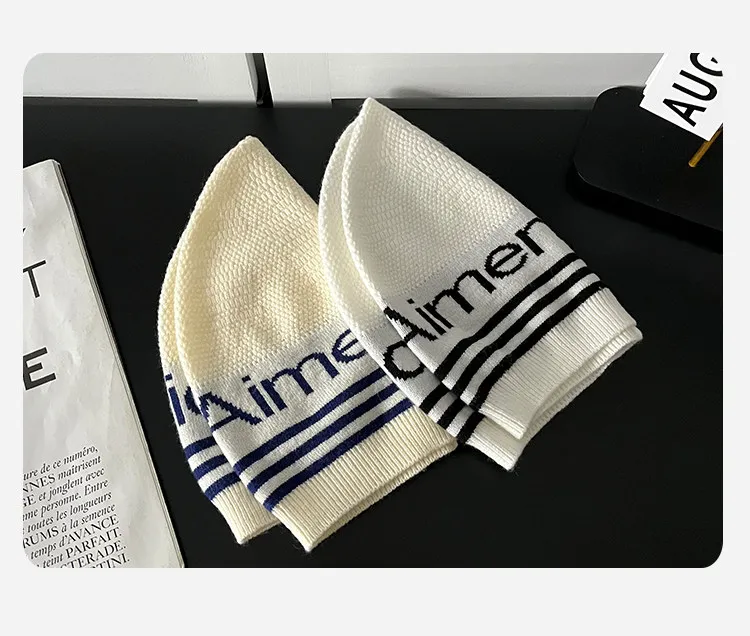Amerikanische Mode-Jacquard-Mützen mit Kontraststreifen für Damen, Herbst-Winter-Street-Trend, vielseitige warme Freizeitmützen für Herren – Detail 3