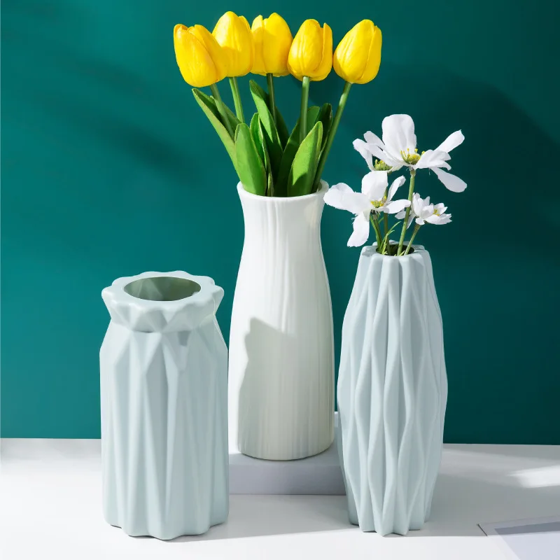 Nordic Plastic Flower Vase Unbreakable Anti-Ceramic Vases European Imitation Rattan Pot Simplicity Basket Arrangement Home Decor