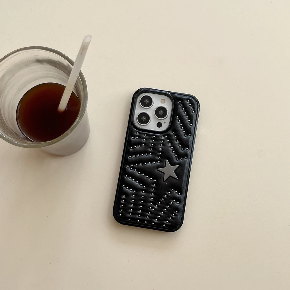 Modische Handyhülle mit silbernen Nieten und fünfzackigem Stern aus Leder, stoßfest, für iPhone 18 17 16 15 14 Pro Max 13, Schutzhülle – Detail 10