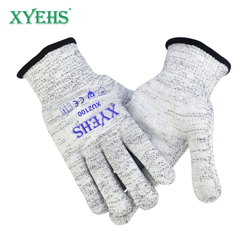 XYEHS XU2100 1 Pair Level 5 Anti-Cut Safety Work Gloves 10 Gauge HPPE Knitting Elastic Cuff Anti-Scratch Cut Resistant