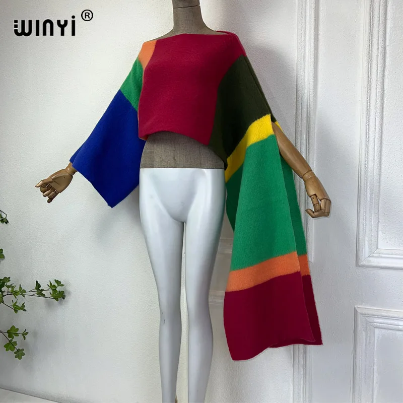 2024 WINYI Pullover Sweater Cape Women's Tops Autumn And Winter Outer Tower Knitted Irregular sleeve top holiday fashion poncho