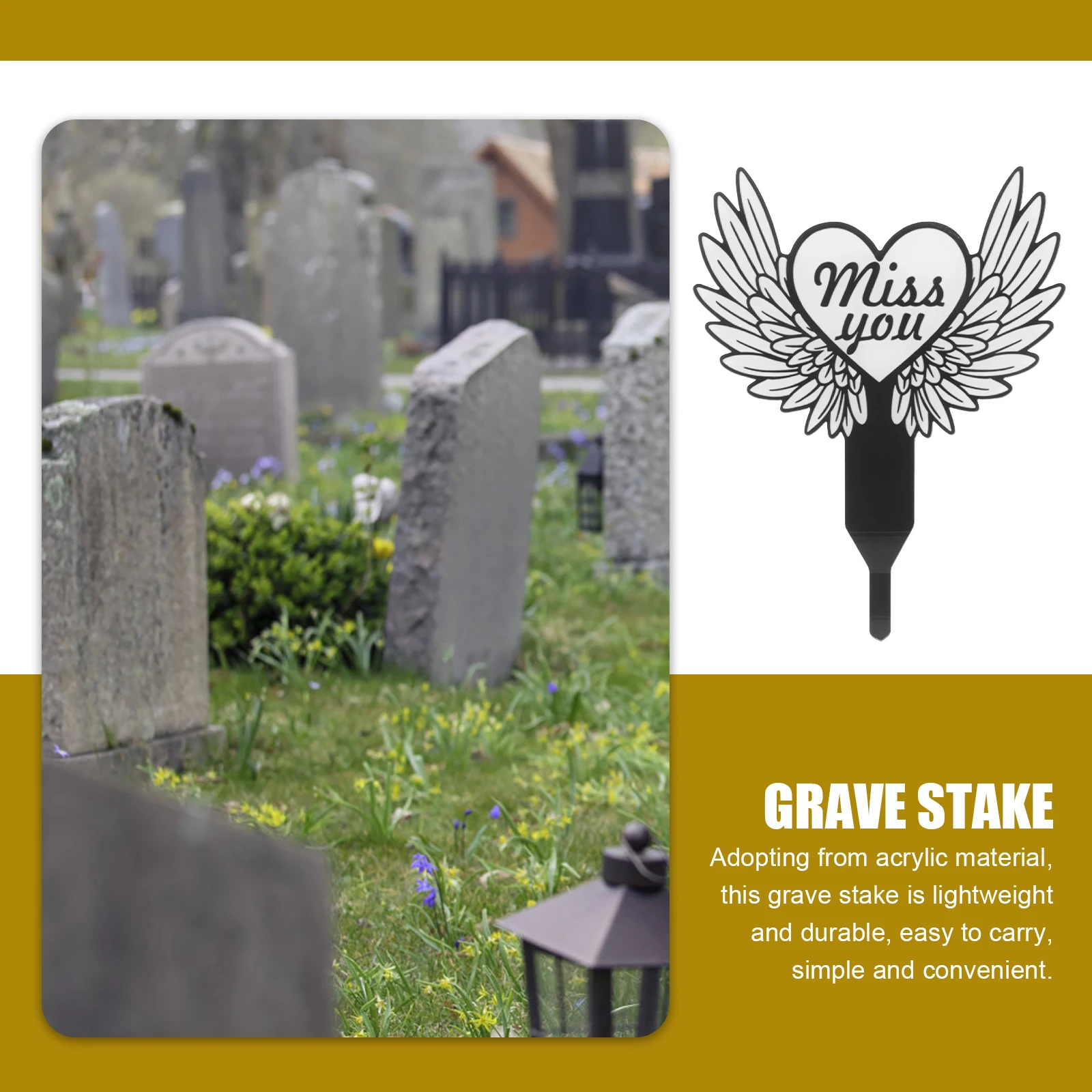 

1pcs Angel Tombstone Decoration Memorial Stake Garden Grave Marker Plaque Cross Decor Cemetery Ornament Winged Stakes Yard Signs