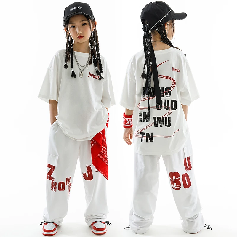 

2023 Ballroom Hip Hop Dance Clothing For Kids White Loose Kpop Outfits Girls Jazz Dance Drum Performance Stage Costumes DN15303