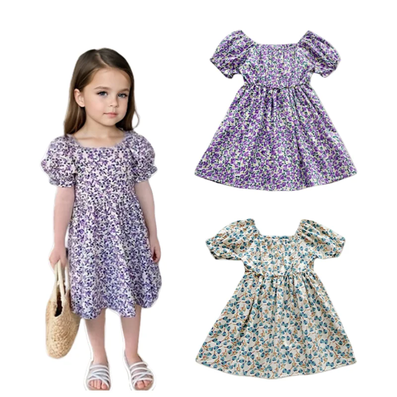 Robes d'été pour petites filles, vêtements pour enfants de 1, 2, 4 à 6 et 8 ans, tenue Kawaii à manches bouffantes, motif floral, choses mignonnes, nouvelle collection 2024