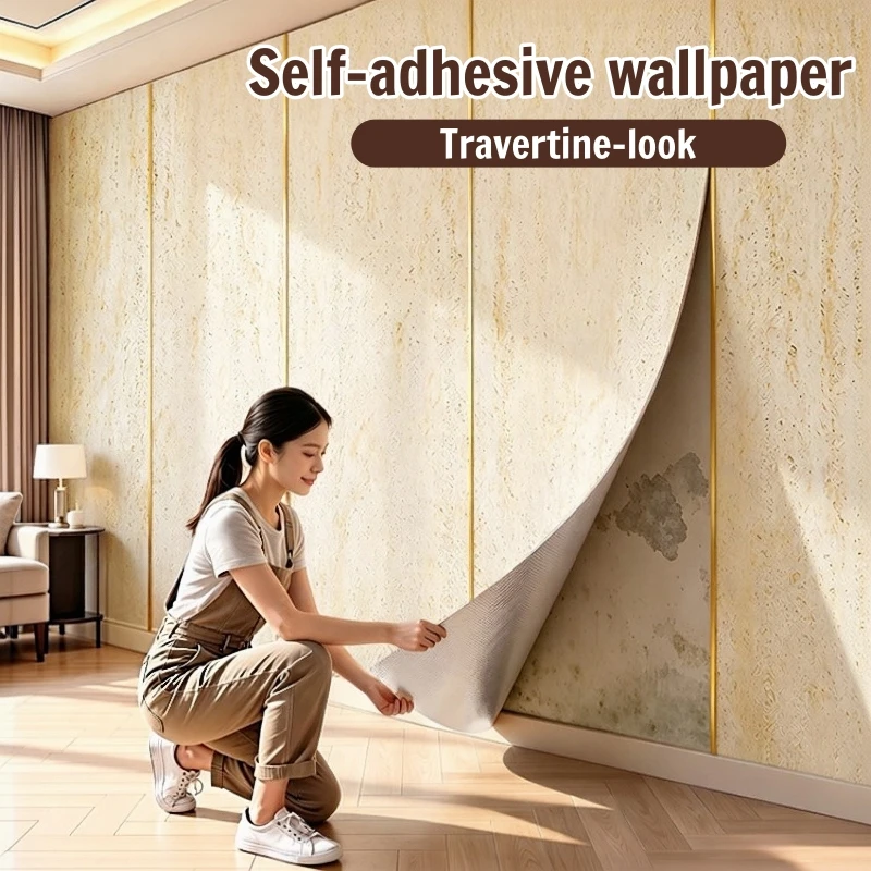 Imitation Stone Wallpaper Self Adhesive Faux Travertine Wall Covering Peel and Stick Wall Decor for Living Room Bedroom Kitchen