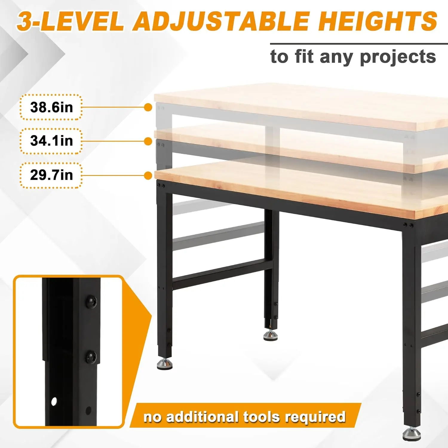 HABUTWAY-banco de trabajo de altura ajustable, estación de trabajo de madera de roble, resistente, con tomas de corriente, 60 ", 2000 Lbs de capacidad