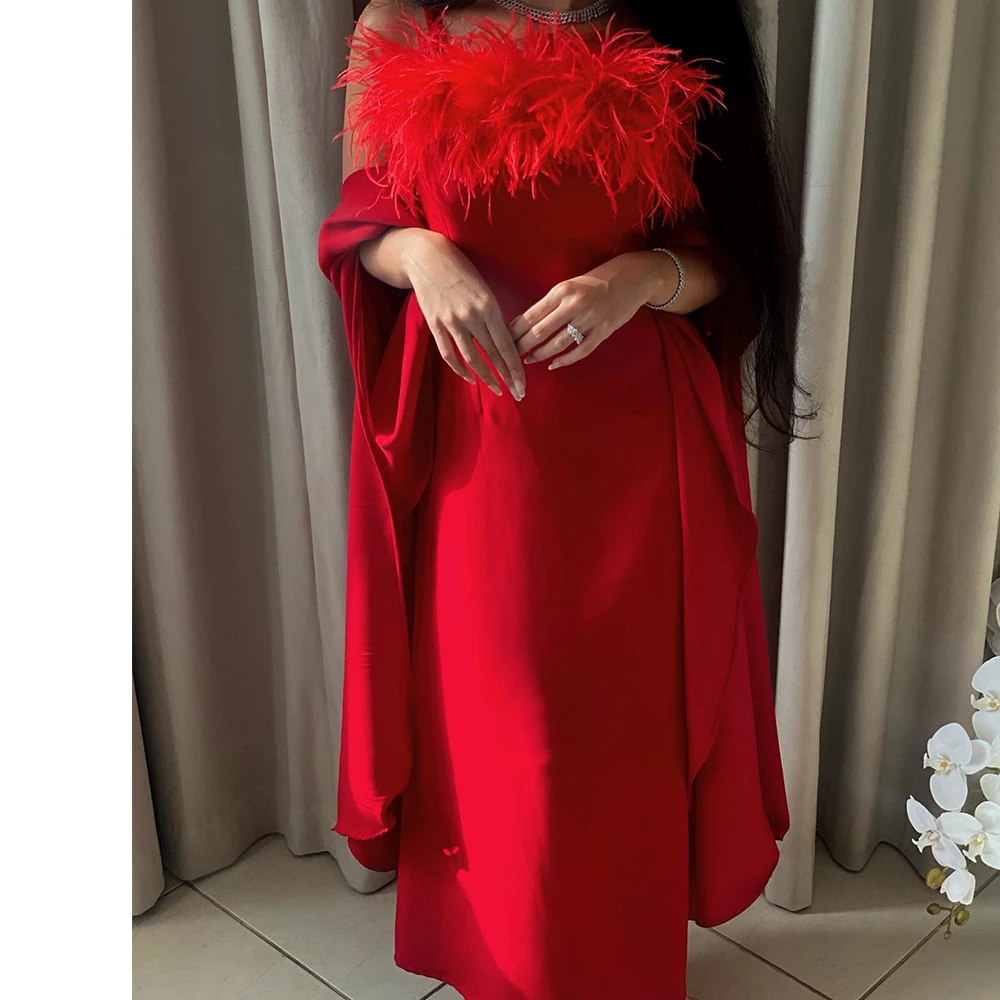 

Customized Fashion Feathers Jersey Straight Spaghetti Straps Evening Dress High Quality Floor Length Sleeveless