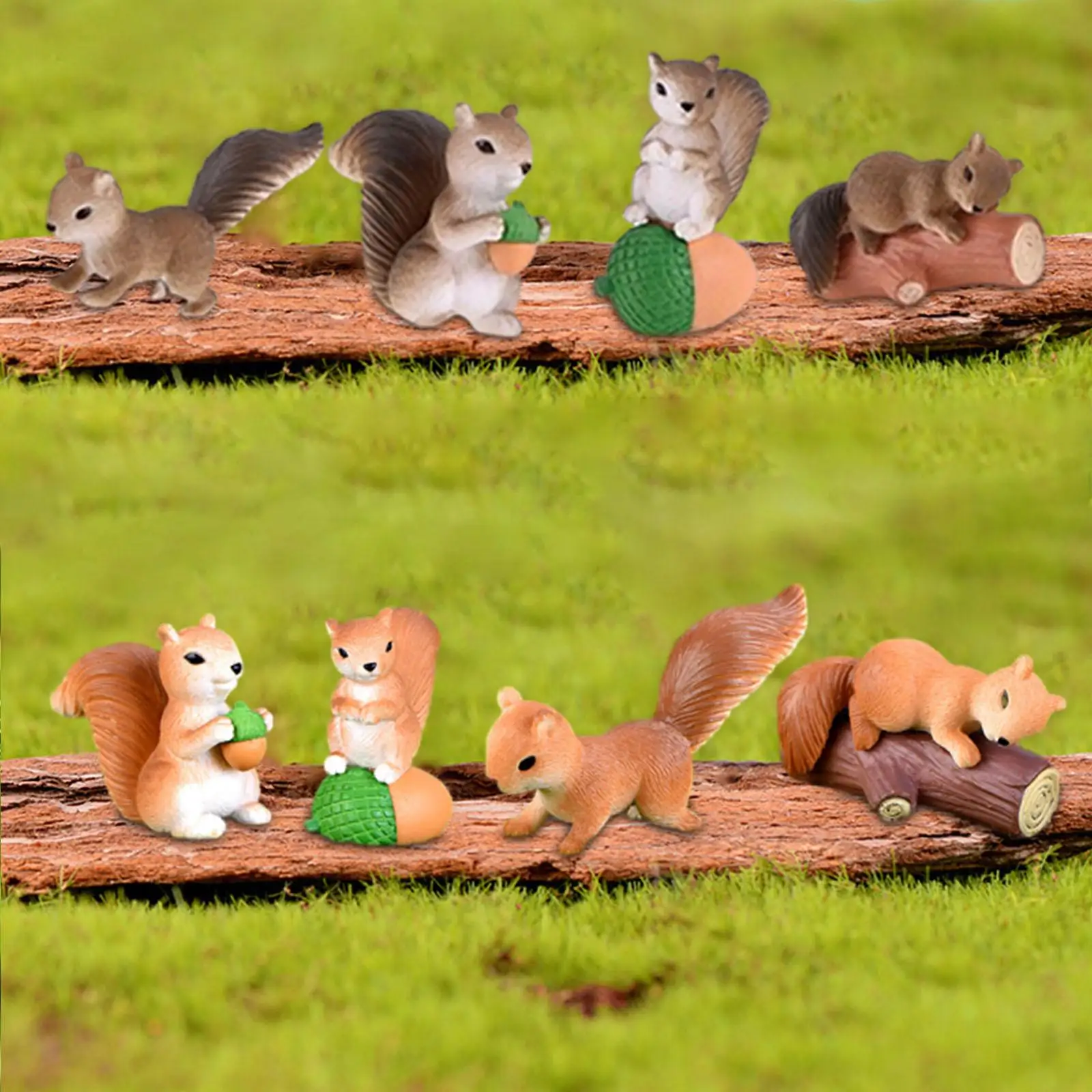 Mini Squirrel Animal Figurines Cute Ornament Miniature Squirrel Garden Statue for Indoor Outdoor Shelf Living Room Balcony Patio