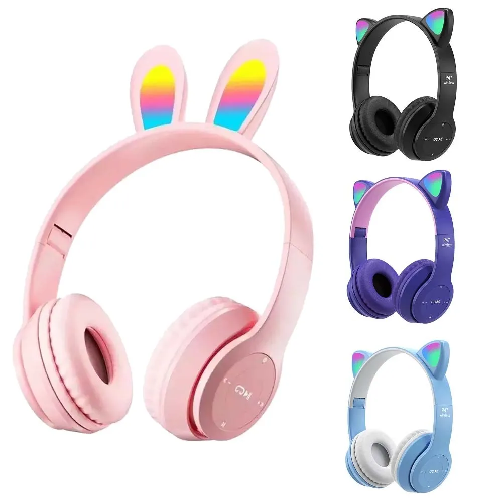 Best Gift Wireless Headphones Flash LED Earbuds Cat Ear BT 5.0 HIFI Stereo Kids Headset Support Wired Earphone with HD Mic