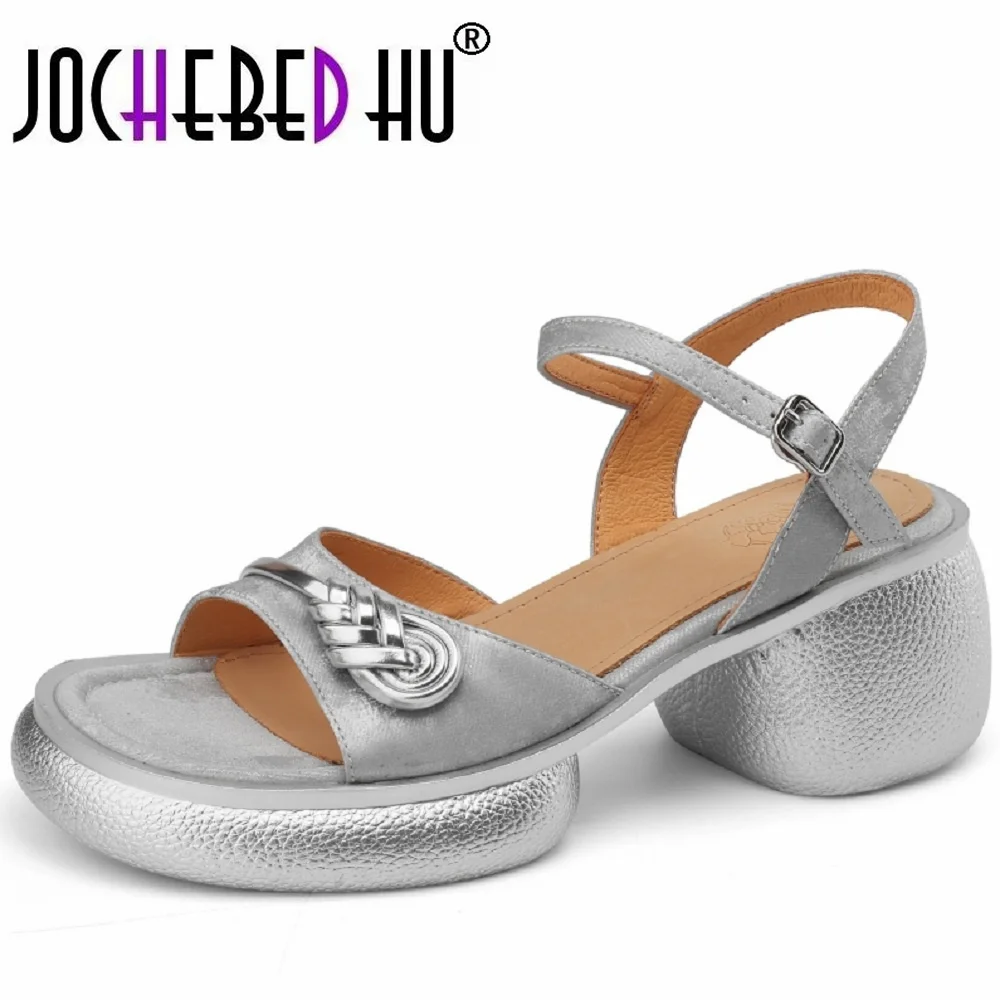 

Сандалии jochebed hu】женские на толстом каблуке с ремешком, удобные мягкие кожаные босоножки в римском ретро-стиле, на среднем каблуке, с квадратным носком, размеры 34-40