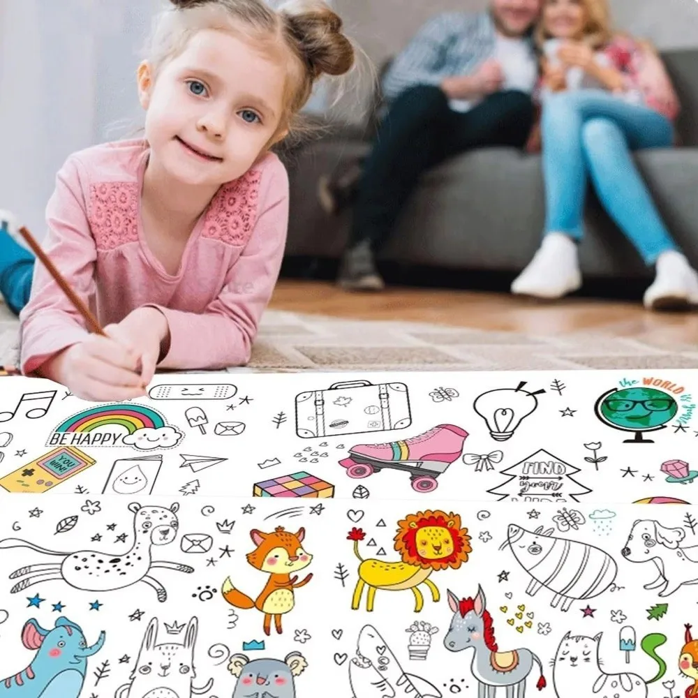 Graffiti Scroll Kids Canvas Dinosaur World Hand-drawn Painting Drawing Paper Color Filling Graffiti Children's Drawing Roll