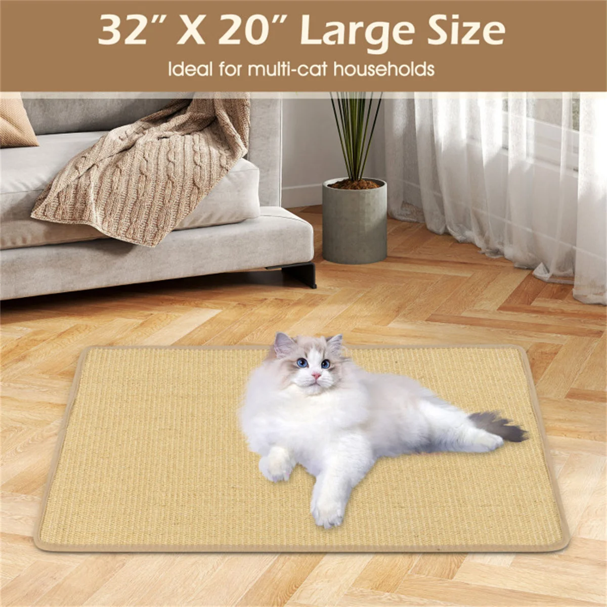 2PCS Sisal Cat Scratching Mats, Wear-resistant to Protect Sofa for Multi-cat Rest & Play