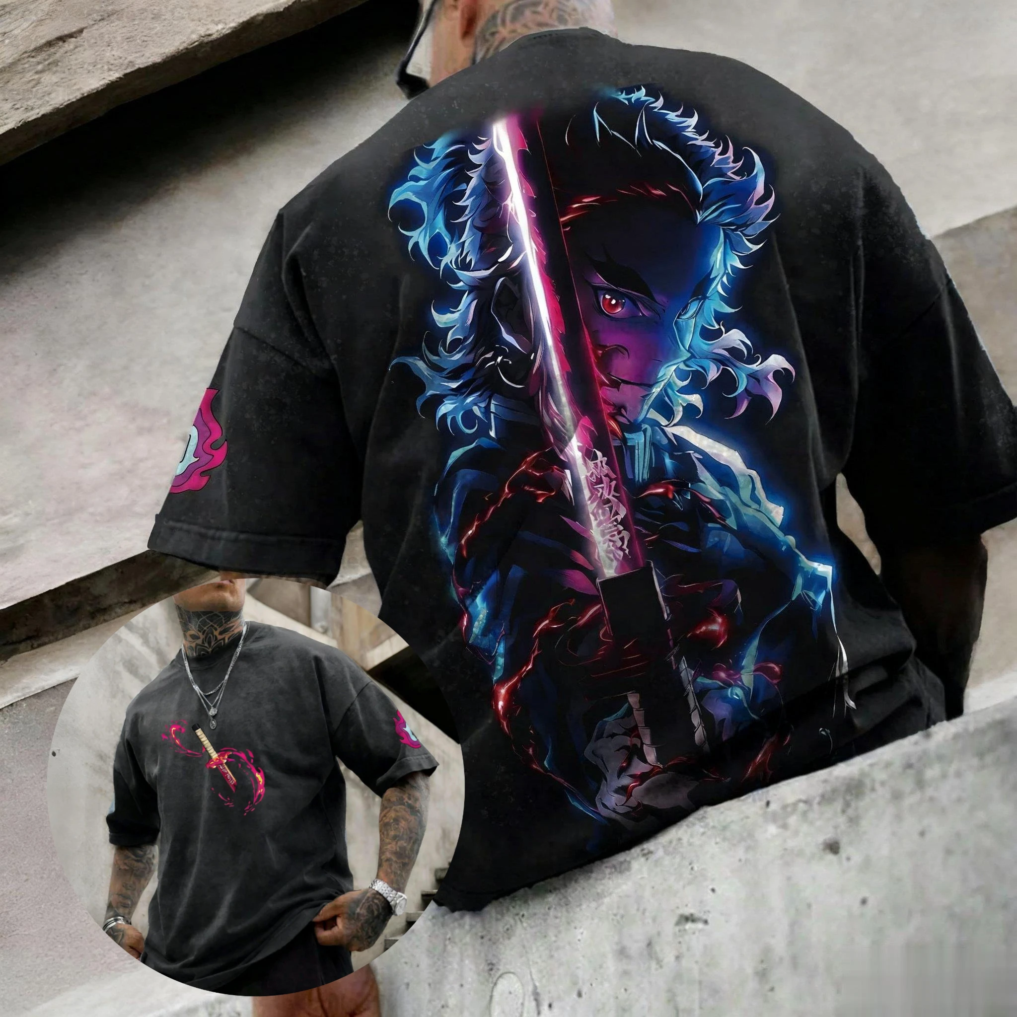 شيطان القاتل خمر غسلها تي شيرت الرجال المتضخم النساء قصيرة الأكمام المحملة رداء علوي غير رسمي الشارع الشهير الصيف العصرية الجديدة للجنسين Harajuku