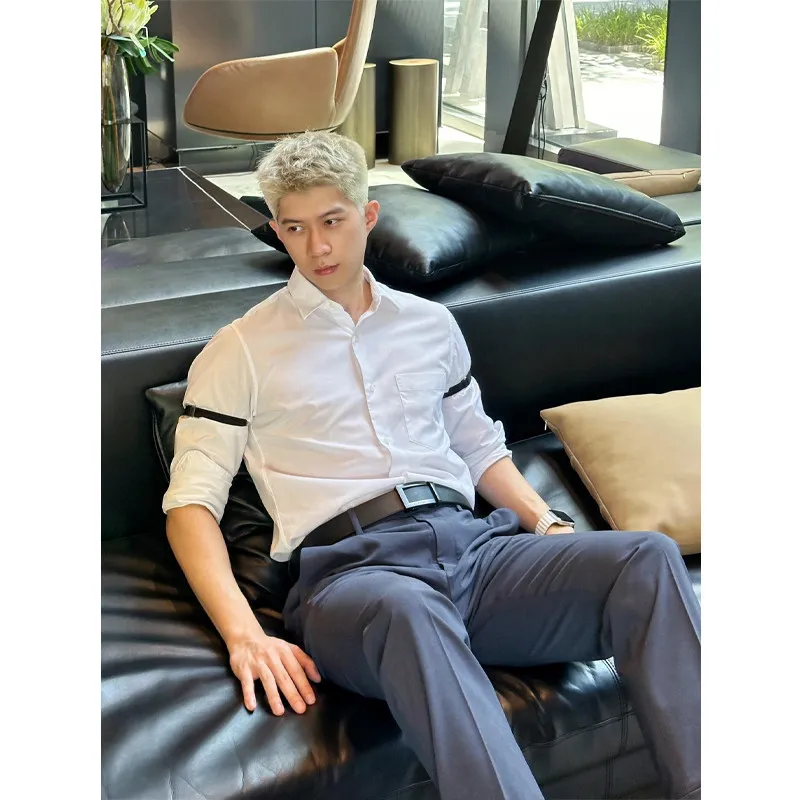 

Ele White Long Sve Men's irt Busin Casual High-End Feeling Suit irt Base Layer irt for Young Men Polyester Fiber