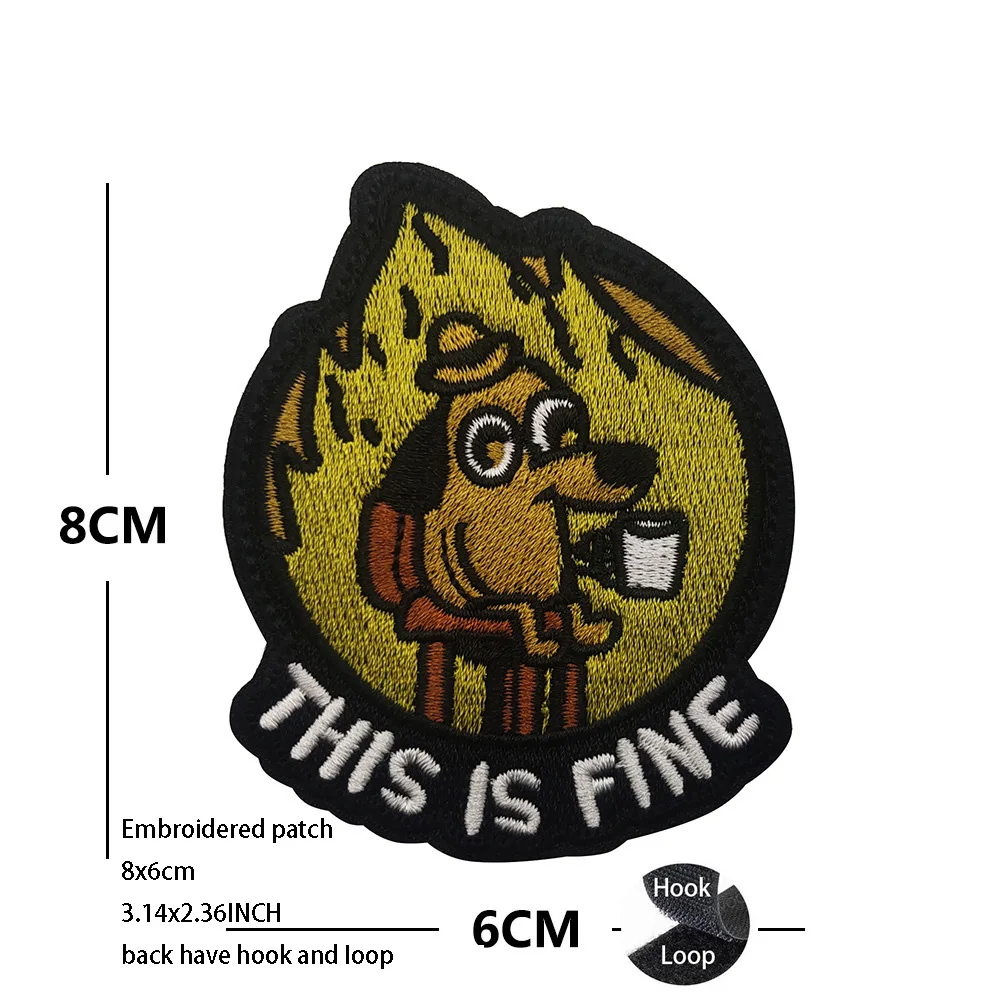 Hot Selling Dog Drinking Coffee This Is Fine Badge Tactical Duck, Kitchen Knife Duck, Kitten Etc Pack Accessories Backpack Patch