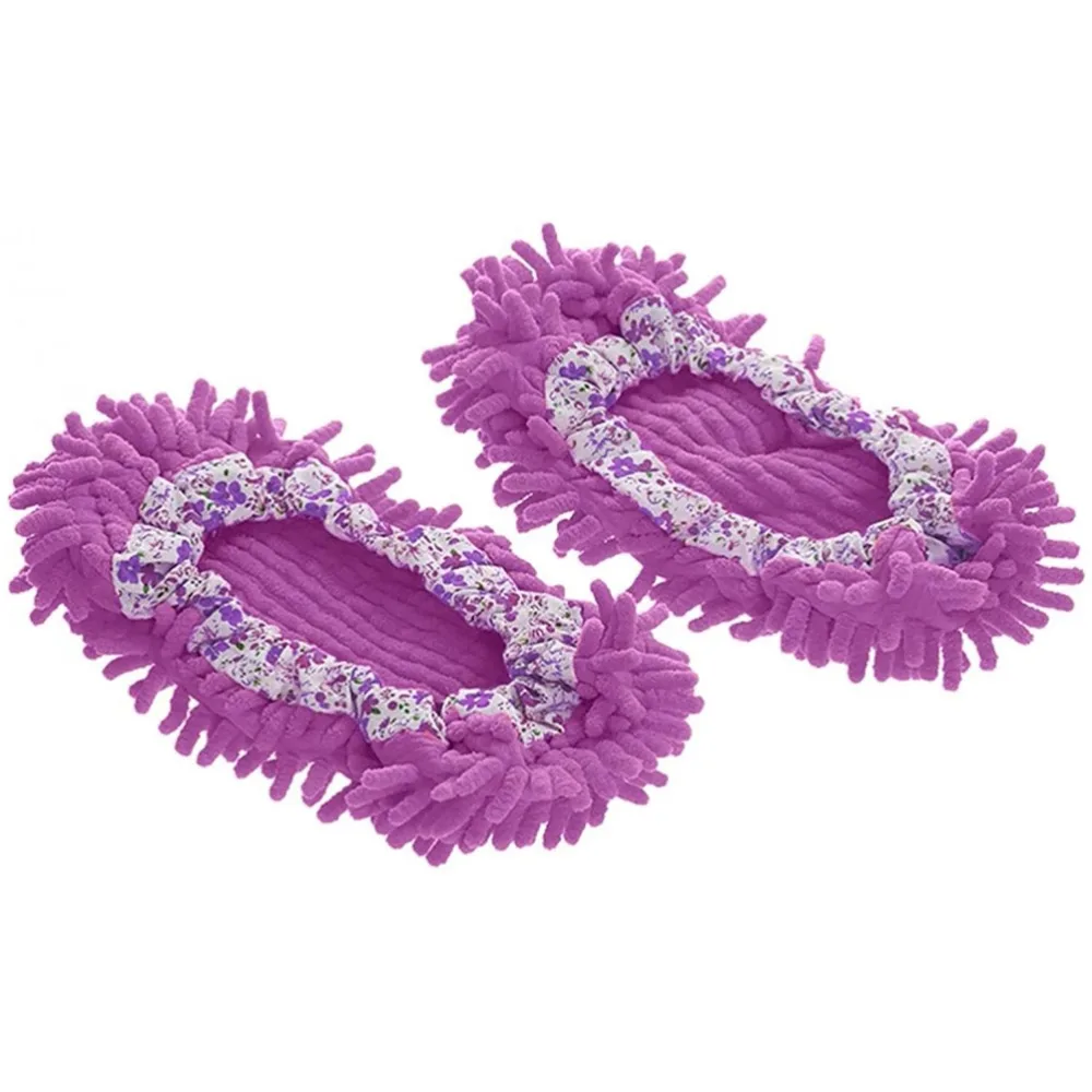Portable Chenille Mop Slippers Purple 30*12cm Cleaning Shoe Covers Microfiber Mop Slippers Home Sweeping