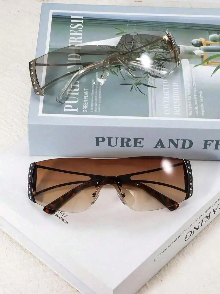 2pcs Oversized Futuristic Y2K Fashion Sunglasses For Women Men UV Protection