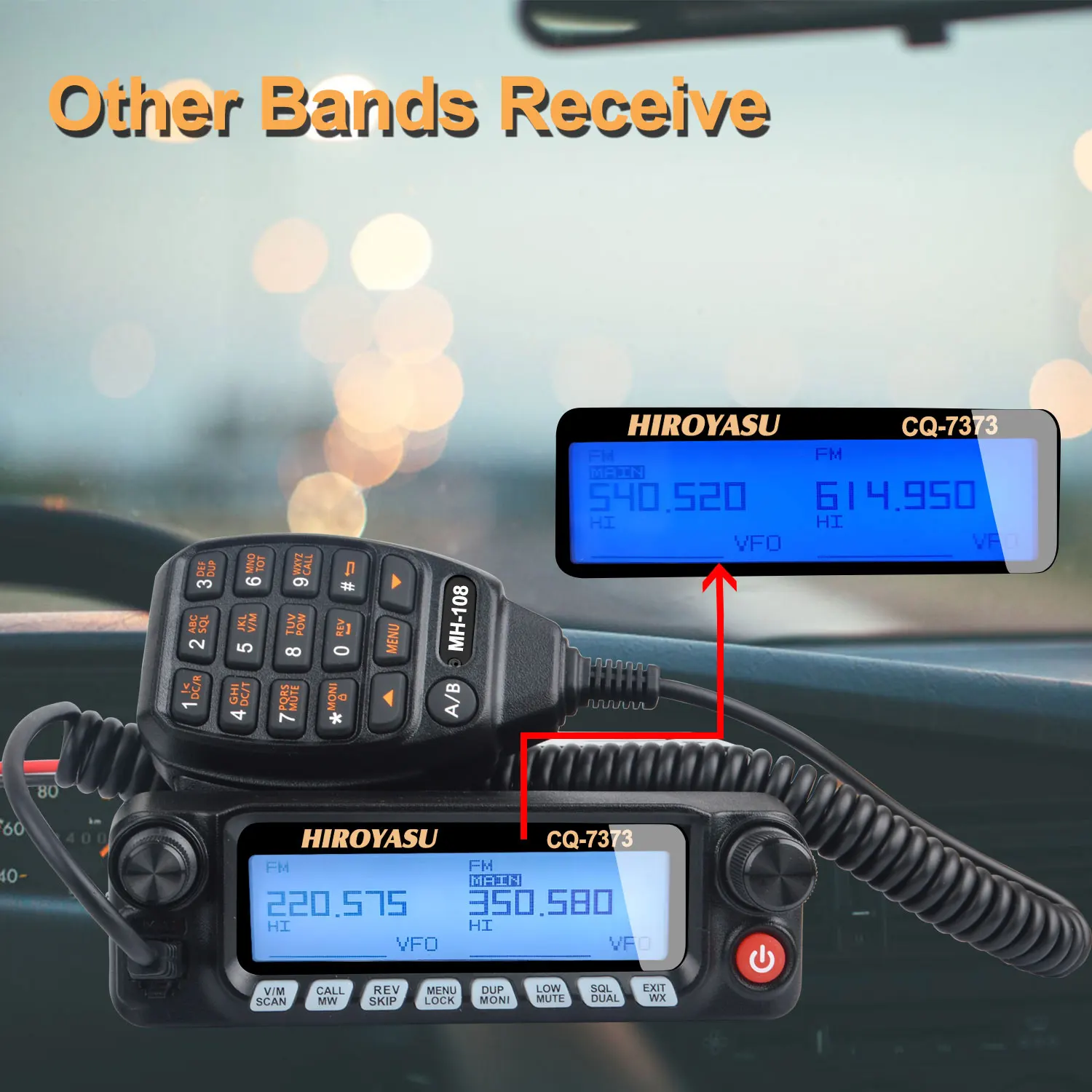 HIROYASU CQ-7373 VHF UHF ثنائي النطاق Tx راديو السيارة المحمول متعدد الموجات الهواء الفرقة Rx سيارة لاسلكي تخاطب 50 واط 1000Ch فصل اللوحة الأمامية #4