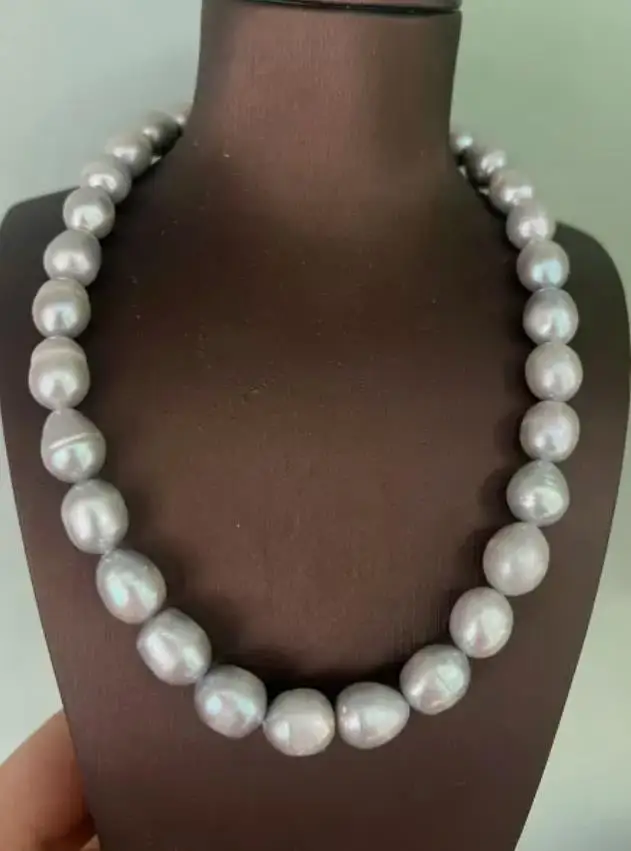 

18" AAAA+ 11-12MM NATURAL GRAY SOUTH SEA BAROQUE PEARL NECKLACE 14K gold fine jewelryJewelry Making