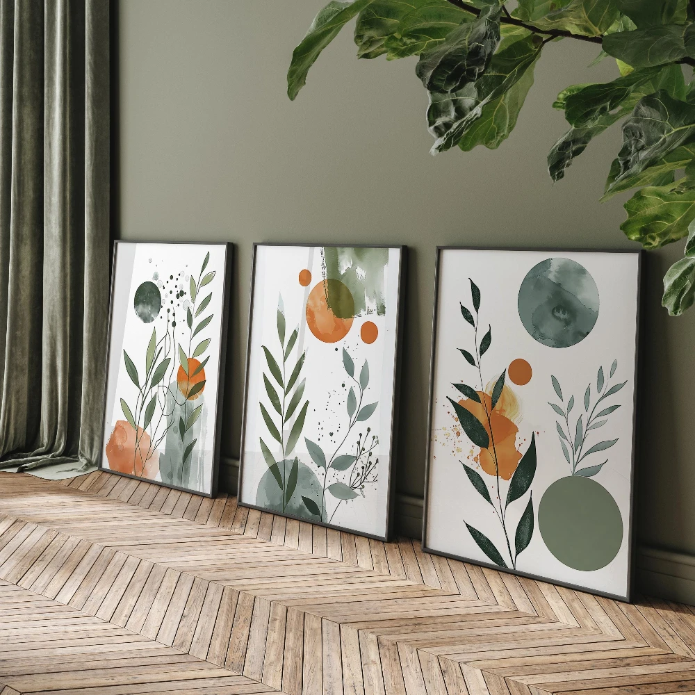 3pcs  frameless Botanical Watercolor Print Set Nordic Boho Wall Art Decor Canvas Poster Prints Home Bedroom Living Room Decorati