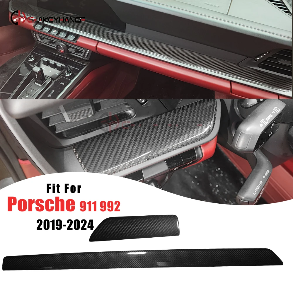 

For Porsche 911 992 2019-2024 Carrera Carbon Dashboard Strips Cover Center Console Decoration Stickers Car Interior Accessories