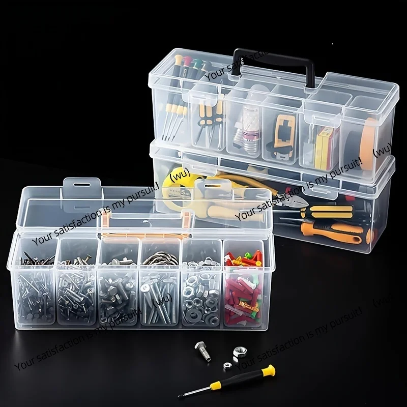 7-Piece portable tool storage, transparent plastic parts finishing box with 6 removable compartments