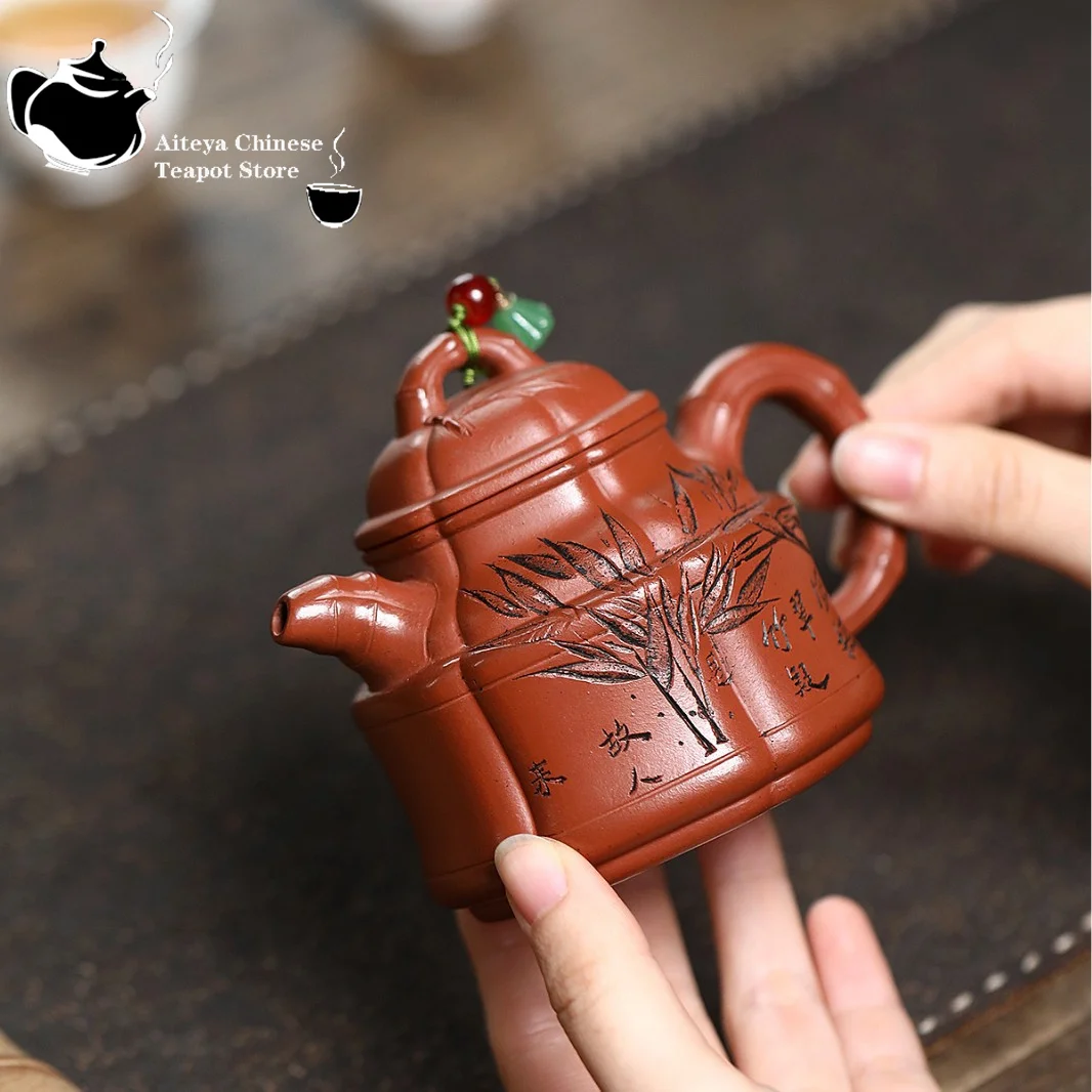 Yixing purple clay teapot, raw ore, small coal kiln, vermilion mud, ribbed bamboo tripod, Chinese teapot, Kung Fu tea set 4