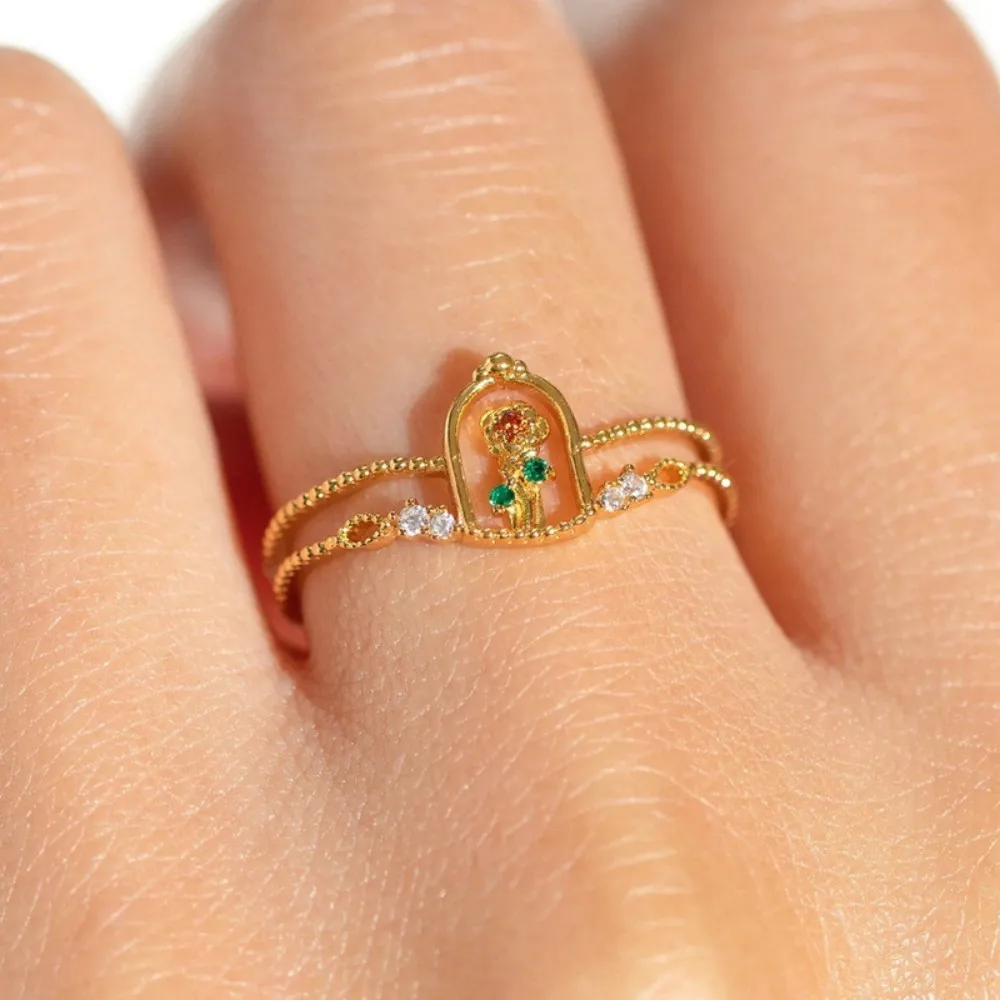 Adjustable Gold Plated Stackable Rings Set for Women Cute Crystal Zircon Stacking Finger Rings Dainty Fairy Jewelry Gift