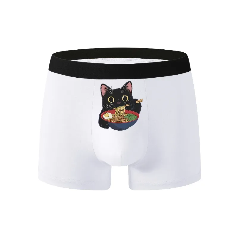 

Summer 2025 new men's underwear comfortable simple black cat eating face close-fitting boxer shorts men must dry quickly