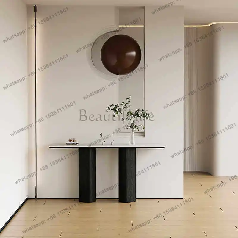 Medieval style entrance desk, high-end feeling living room, travertine rock slab entrance desk