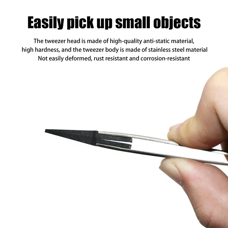 Antistatic Tweezers, Plastic Tipped Tweezers, Electrician Tweezers Curved Flat Interchangeable Tip Antistatic Fixture