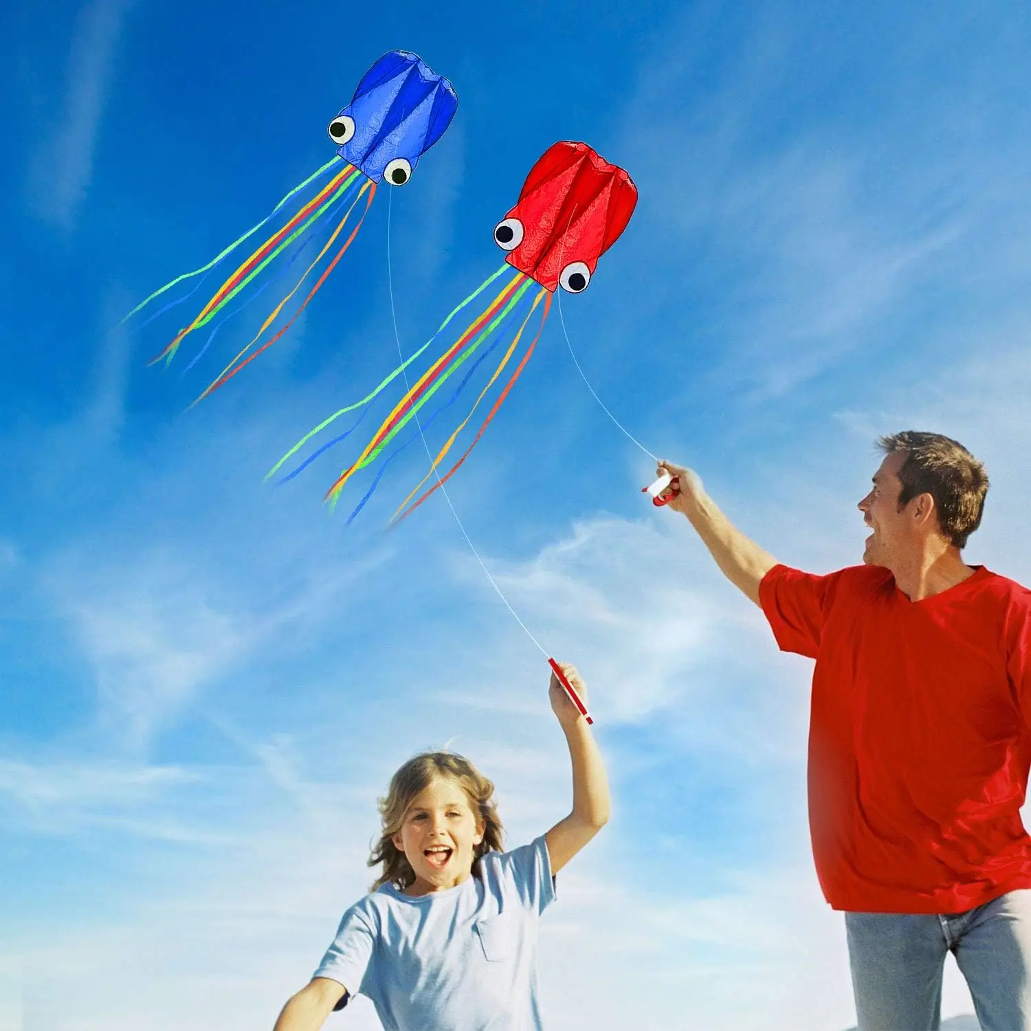 Grands cerfs-volants de poulpe, cerfs-volants faciles à volants avec cerfs-volants de plage à longue queue pour enfants et adultes avec une ligne volante de 100 mètres, couleur aléatoire