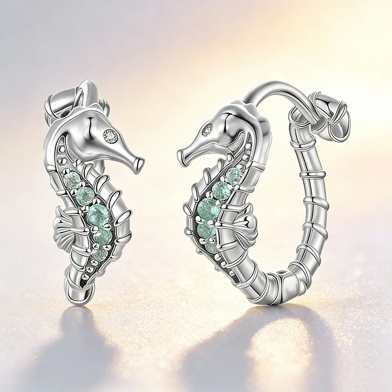 Exquisiter Seepferdchen-Meereslebewesen-Schmuck aus 925er Sterlingsilber, niedliche modische Diamantohrringe 3960