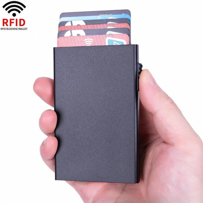 Rfid Credit Card Holder Smart Wallets Men ID Bank Cardholder Case Metal Thin Slim Pop Up Aluminium Minimalist Wallet Luxury Gift