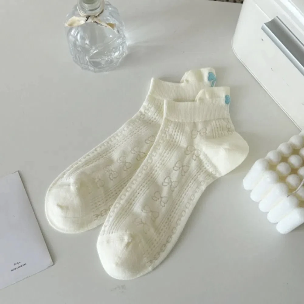 

6Pairs Fashion Mesh Embroidery Bow Socks Lolita JK Ins Style Ballet Tube Socks Breathable Sweet Socks Women Lady
