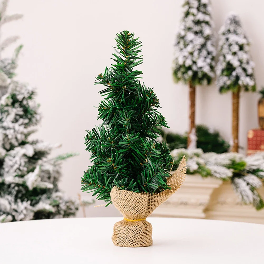 Mini Christmas Trees Ornament with Natural Burlap Wooden Base Compact Size for Any Space Elevate Holiday Celebrations